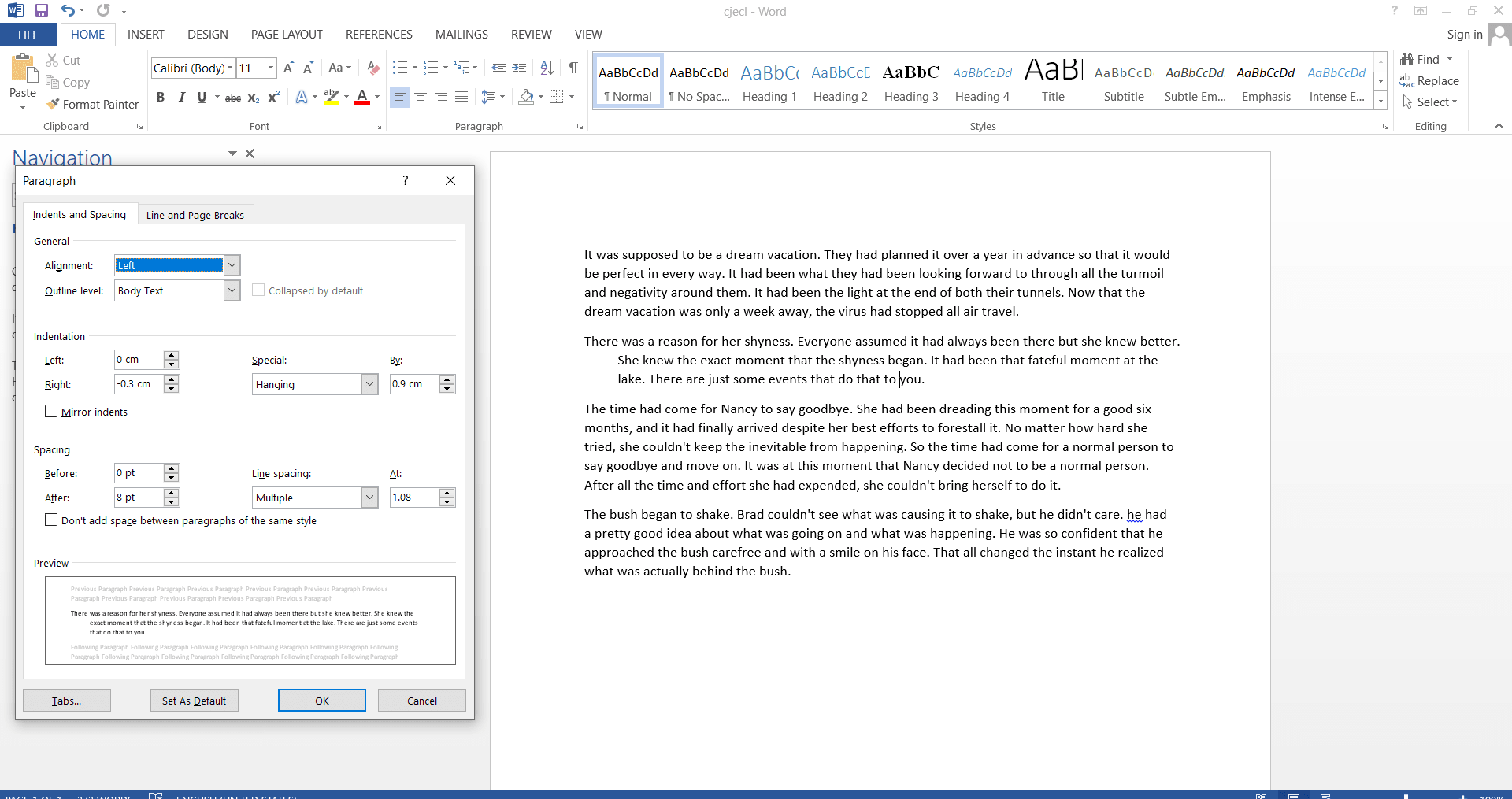 ms word hanging indent 