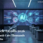 Oracle layoffs 2026 showing empty office desks and AI-driven transformation concept